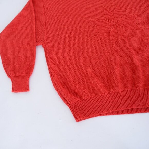 Vintage Amy Su Kung Red Fine Knit Crewneck w Red Snowflake Design Sweater L - Picture 7 of 10